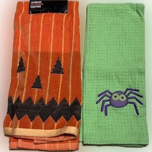 Hand Towels Jack-O- Lantern Spider Halloween Pumpkin Holiday Embroidered